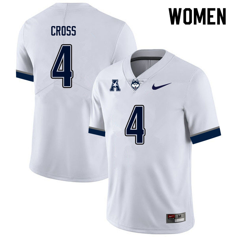 Women #4 Stan Cross Uconn Huskies College Football Jerseys Sale-White - Click Image to Close